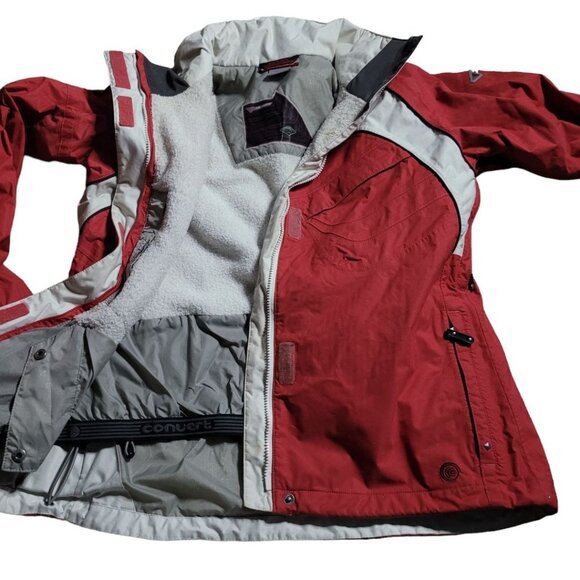 Columbia Covert Jacket Red White Double Zipper Snap Pockets Womens Large No Hood - Picture 2 of 12